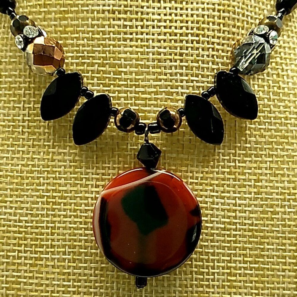 You and I Art Glass Pendant & Acrylic Beaded Necklace